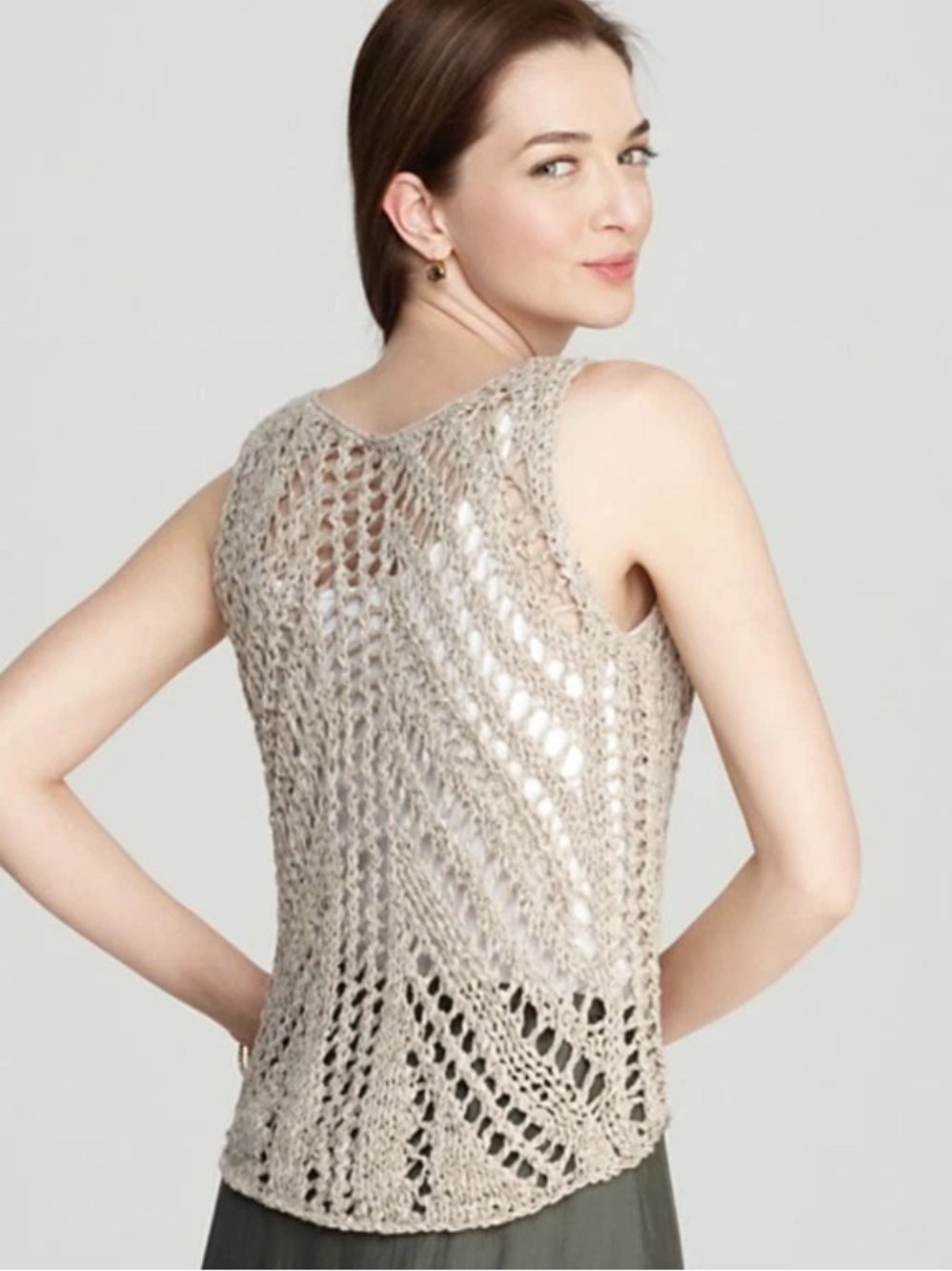Eileen Fisher XL Open Knit Linen Blend Crochet Tank Boho Lagenlook Layering Top - Picture 2 of 13